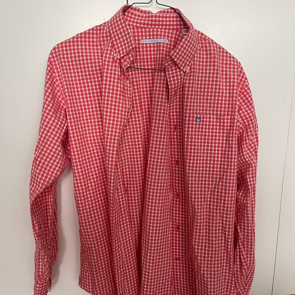 Southern Tide Red Gingham Casual Button Down Shirt